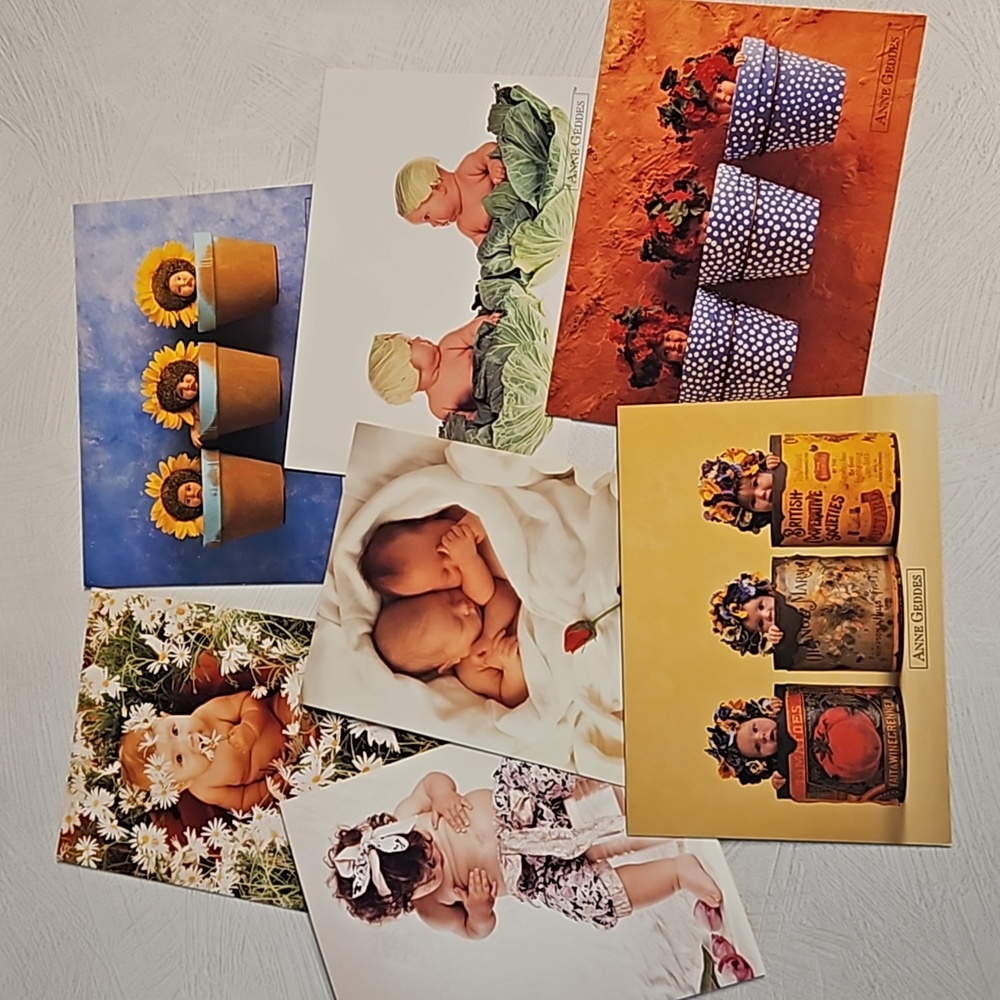 7 Anne Geddes blank baby cards all occasion 5" x 7" Babies in the Garden